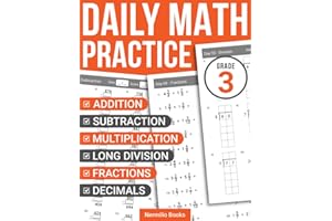 Daily Math Practice Grade 3: Addition, Subtraction, Multiplication, Long Division, Fractions, and Decimals Worksheets for Kid