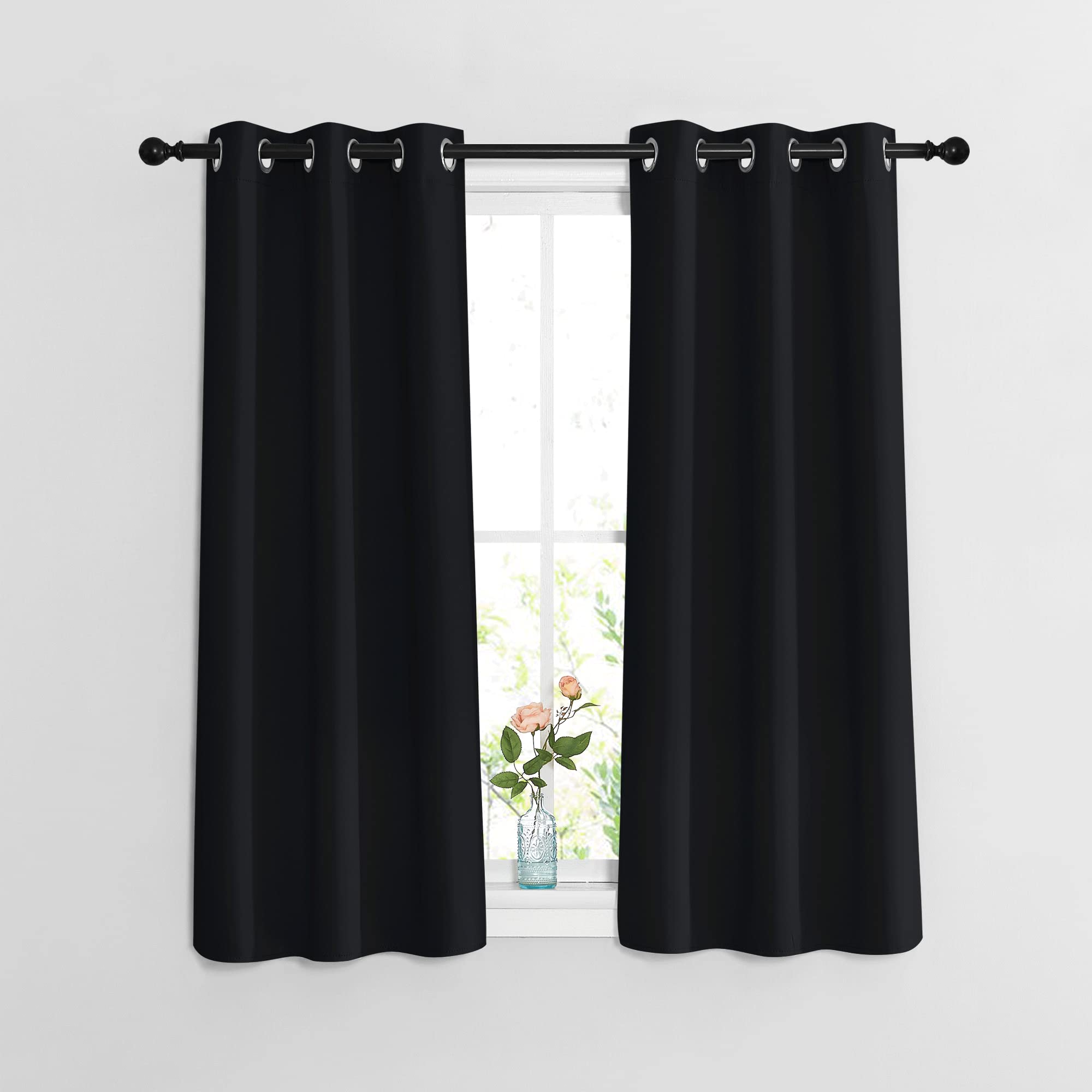 Photo 1 of NICETOWN Black Out Curtains 54 inch Long 2 Panels Burg - Solid Thermal Insulated Grommet Blackout Curtain Drapes for Bedroom/Kids Room (Black, 2 Panels, W37 x L54)