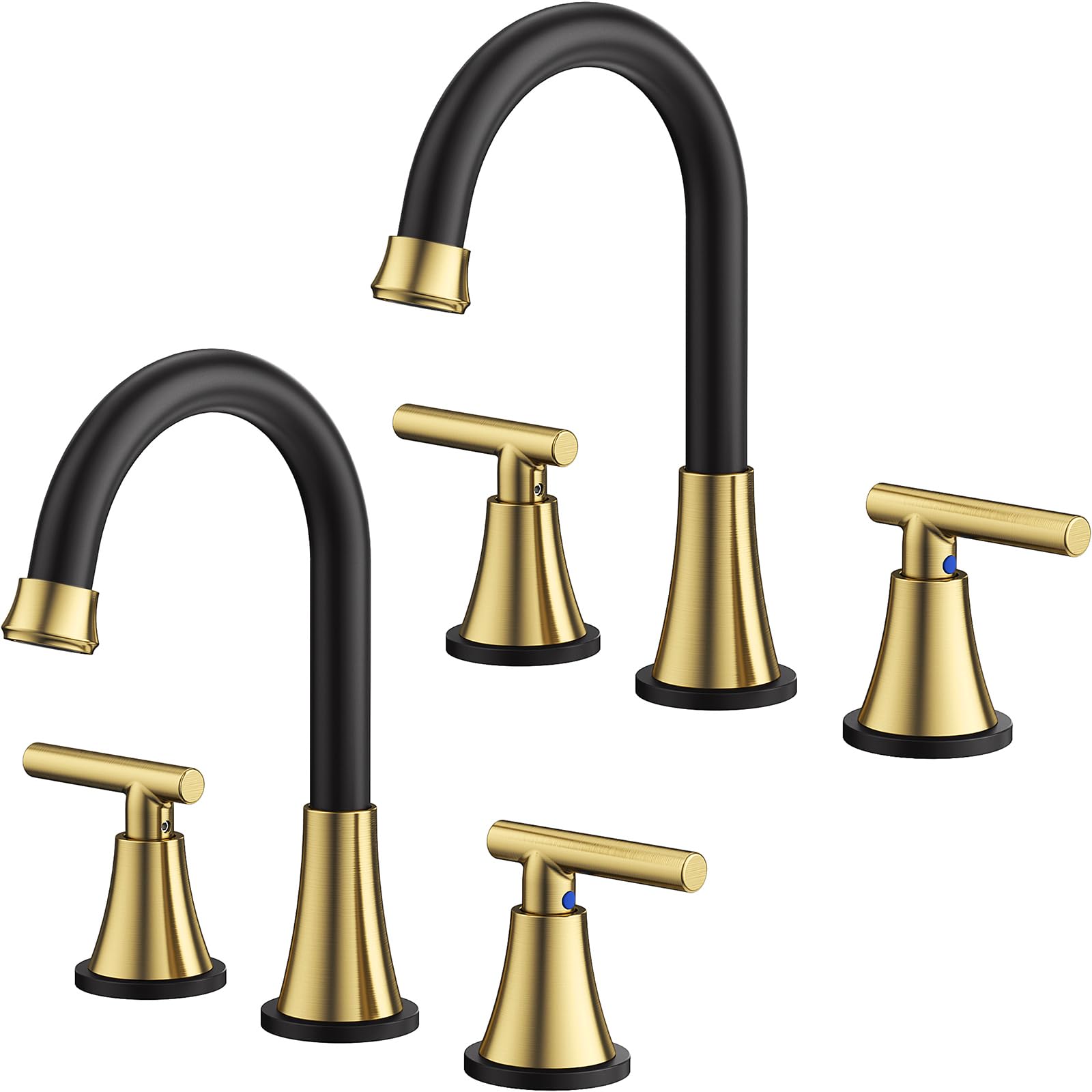 Bathroom Faucets for Sink 3 Hole, Hurran Black& Gold Bathroom Sink Faucet with Pop-up Drain and Supply Lines, Stainless Steel Lead-Free Widespread Faucet for Vanity RV, 2 Pack Image