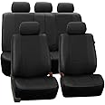 FH Group Automotive Seat Cover Deluxe Leatherette Black Car Set Cover Full Set, Interior Accessories Airbag Compatible Split Bench Tan Car Seat Covers Interior Accessories Universal Fit Car Truck SUV