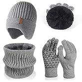 Men Winter Beanie Hat Touchscreen Gloves Neck Warmer 3 in 1 Set with Fleece Lined