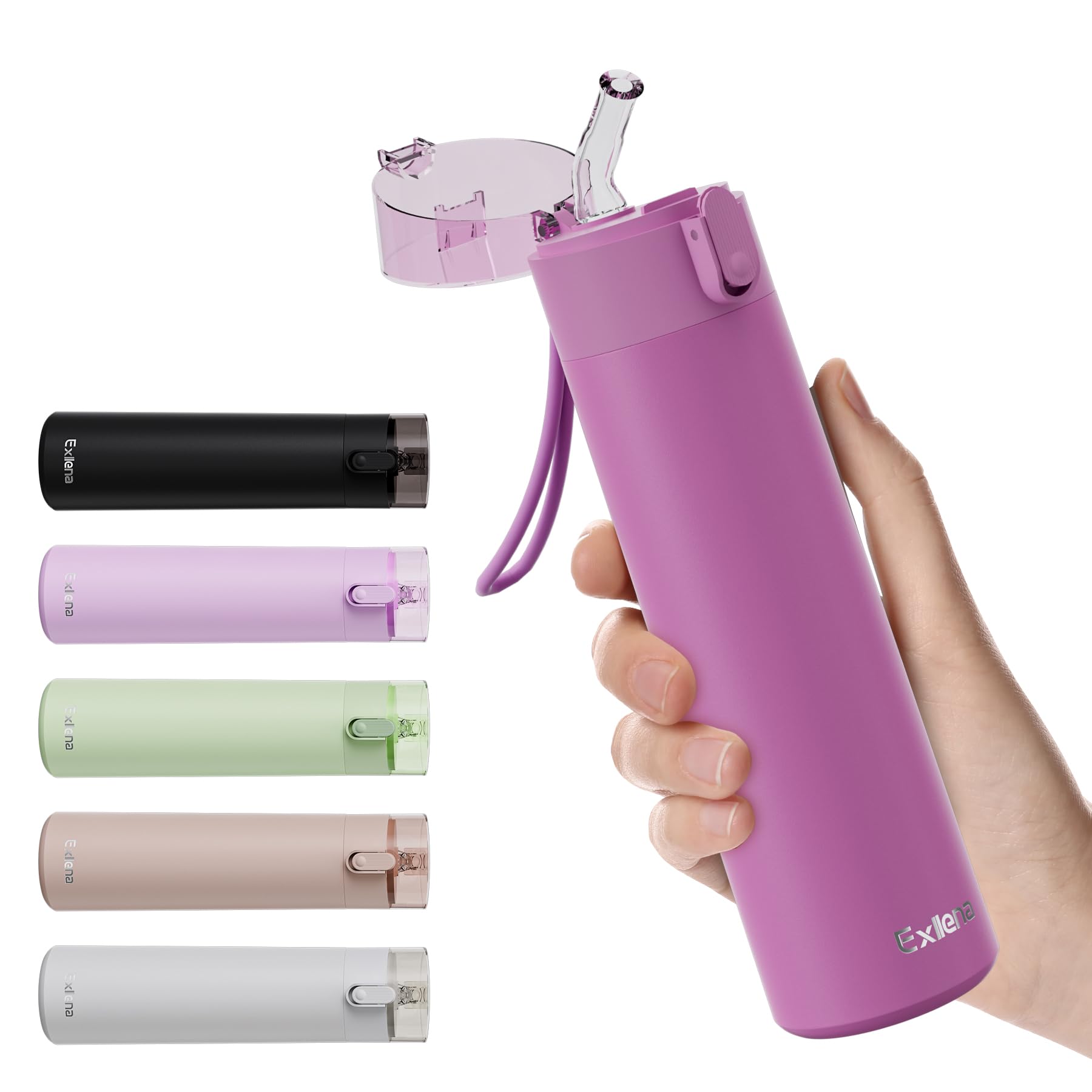 Photo 1 of 9oz Small Water Bottles with Straw, Mini Water Bottle with One-Hand Open Design, Leak-Proof Locking Lid for Hot&Cold Drinks, Small Travel Water Bottle - 100% Leakproof for School, Travel...(Lavender)