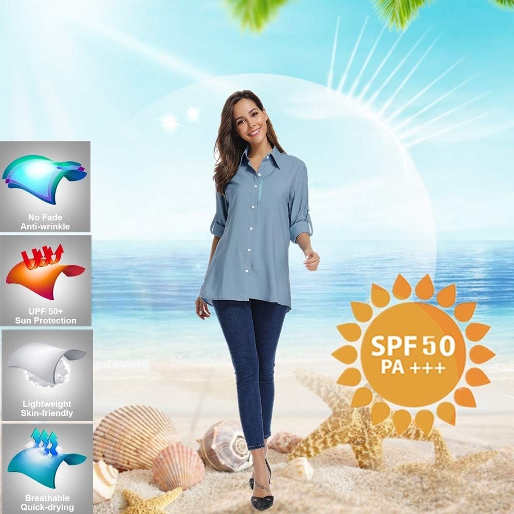 Women's UPF 50 Long Sleeve Sun Protection Shirts Quick Dry Outdoor Fishing Hiking Travel Shirt at  Women’s Clothing store