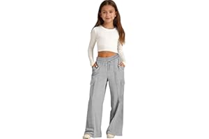 Girls Oversized Wide Leg Sweatpants Drawstring Kids Baggy Straight Leg Track Pants Casual Plain Pockets Trendy Cargo Pants