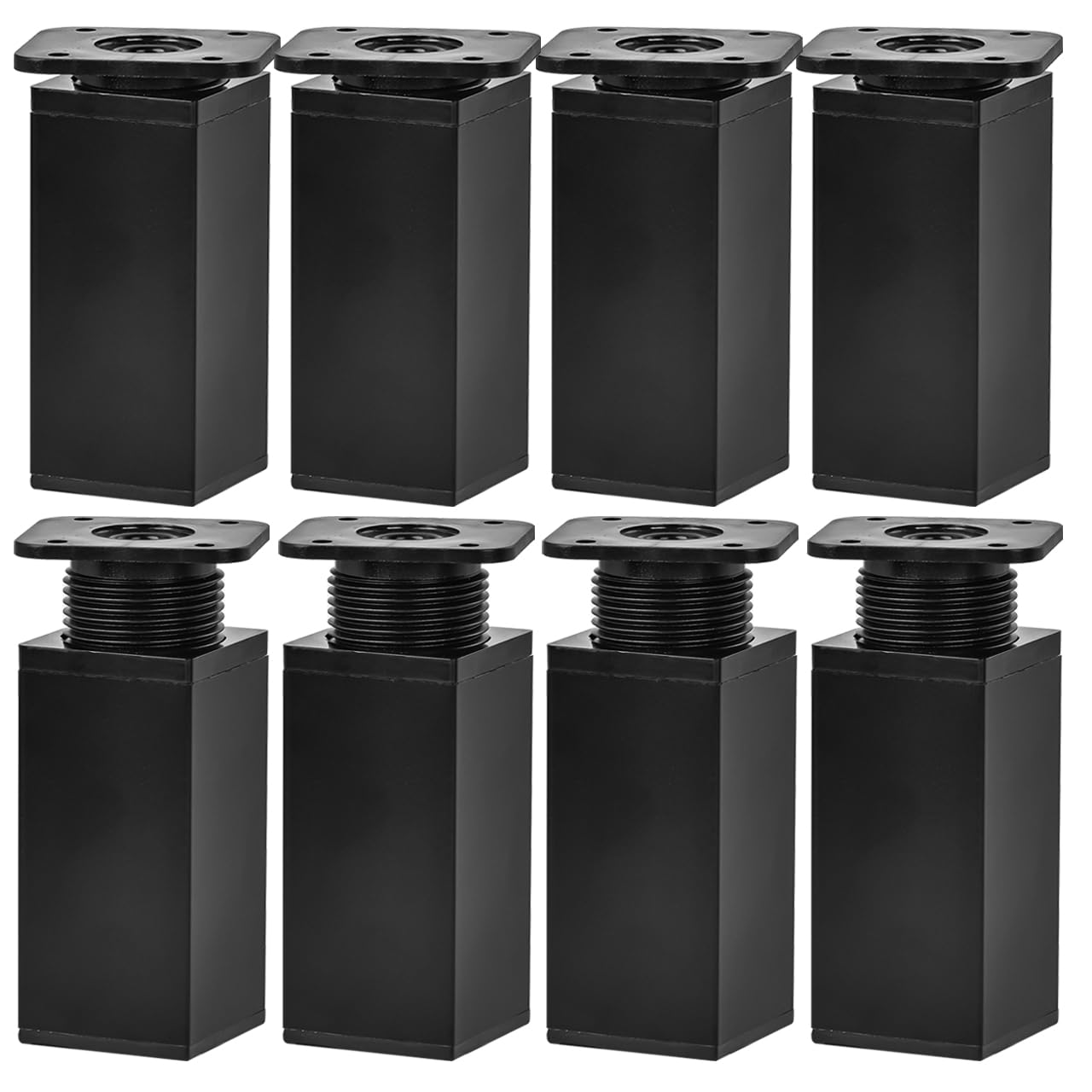Btowin VCF 6 Inch / 15cm Adjustable Furniture Legs, 8 Pcs Black Square Aluminum Alloy Furniture Support Feet, Adjustable Height 0-20mm Replacement Leg for Cabinet Table Sofa Cupboard