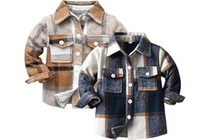 Feidoog Toddler 2 Pack Baby Boys and Girls Plaid Shirts Jacket Long Sleeve Lapel Button Down Top Outwear Clothes