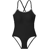 Aulyffo Girls Swimsuit One Piece Bathing Suit Crossed Back Straps Swimsuits Contrast Trim Girl Swimwear with Belt 9-16 Years