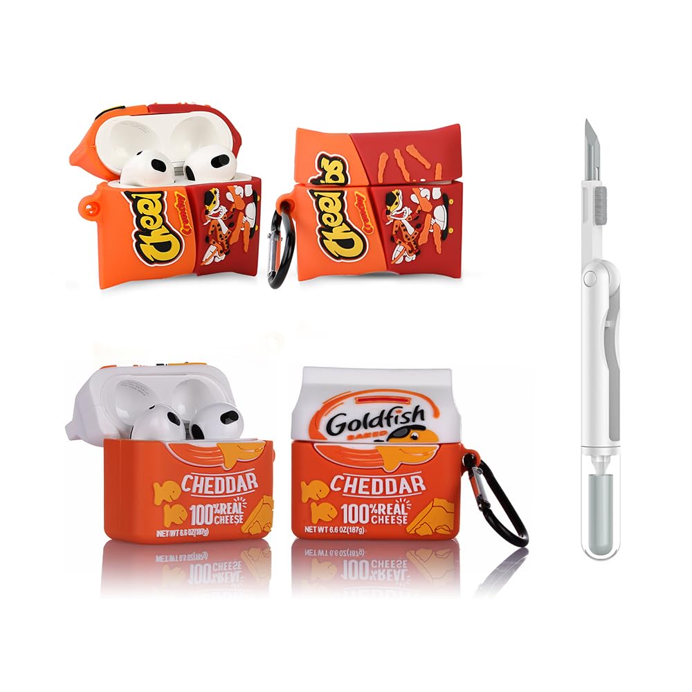 Photo 1 of (2Pack+Cleaner Pen) XMBYGY Case for Apple AirPods 3rd Generation Wireless Earbuds with Cleaning Pen Kit, Silicone Cute Charging Case Shockproof Protective Cover and Carabiner for AirPods 3 (CHET+GSH)