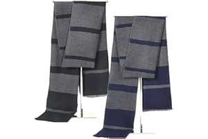 EINSKEY Men's Winter Scarf, 2-Pack Warm Cashmere Feel Striped Color Check Tartan Plaid Tassel Soft Long Fashion Neck Scarves