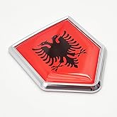 Overdecor Albania Flag Decal Stickers Car Emblem Albanian Car Accessories Decorations Chrome Shield Flag Sticker Decals for Cars Truck Vehicles, 2 Pack