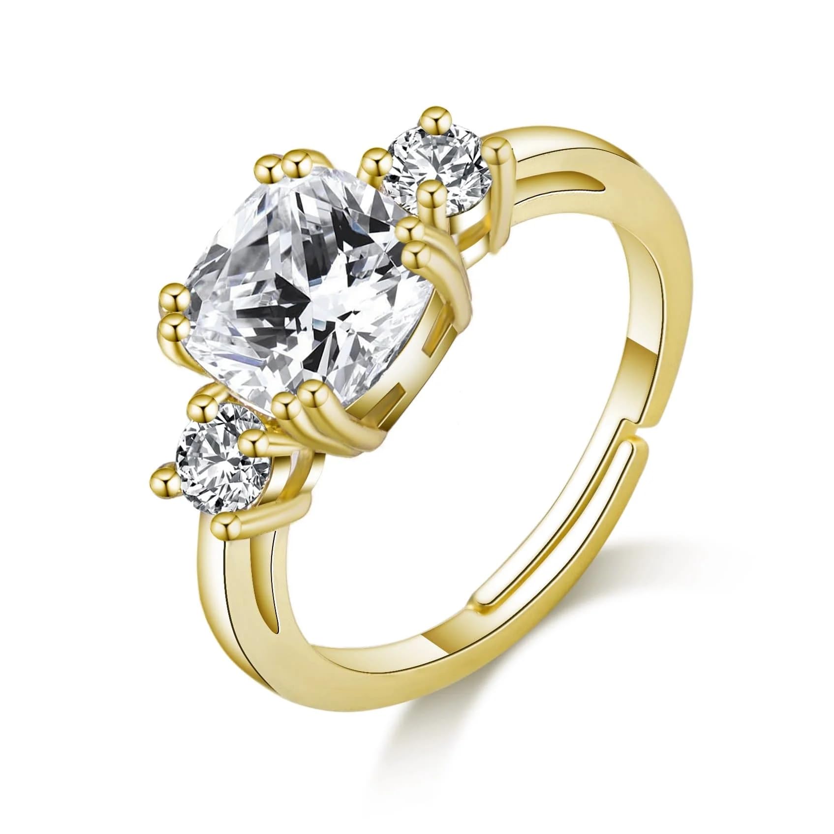 Philip Jones 18k Gold Plated Adjustable Three Stone Ring Created with Zircondia® Crystals