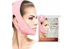 MROOBEST Reusable V Line Mask Facial Slimming Strap - Double Chin Reducer - Chin Up Mask Face Lifting Belt - V Shaped Slimming Face Mask (2PCs), Pink…