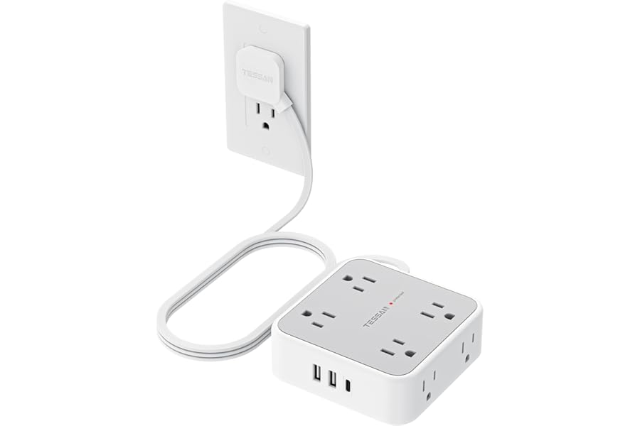 TESSAN Surge Protector Power Strip, 5 Ft Flat Plug Extension Cord with 3 USB (1 USB C) 8 Outlets, 900J Protection, 3 Sided Ou