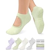 yeuG Grip Pilates Socks for Women Yoga Socks with Grips Open Top Non Slip Grippy Socks for Barre, Ballet, Barefoot Workout