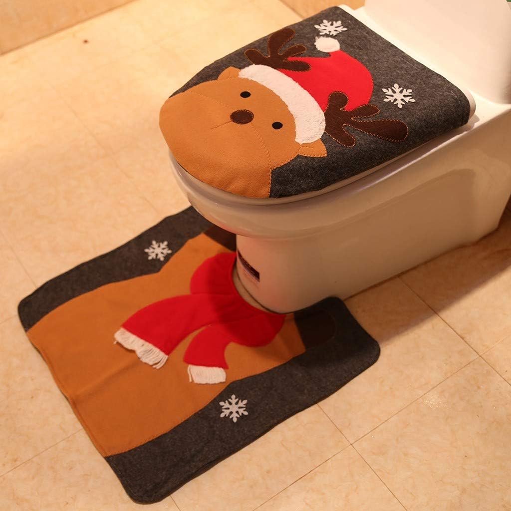 QHJ Christmas 2PC Fancy Decor Toilet Seat and Rug Bathroom Set Non-Woven Fabric, Decorations Sale Cartoon Old Man Snowman Toilet Set Bathroom Layout Toilet Dressing 2 Piece Set