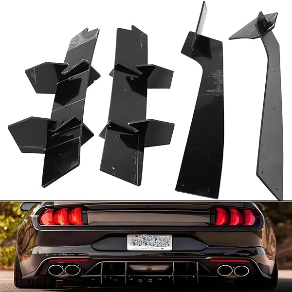 MUCO BUMPER DIFFUSER LIP FOR FORD MUSTANG 2015 2016 2017 2018 2019 2020 2021 2022 2023 V2 STYLE GLOSSY BLACK REAR DIFFUSER ABS REAR SPOILER LIP ONLY FIT WITH DUAL EXHAUST VERSION