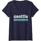 Womens Seattle Washington Three Stripe Vintage Weathered V-Neck T-Shirt