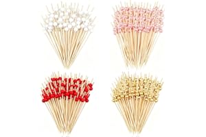 800 pcs Cocktail Picks Toothpicks for Appetizers 4.7" Fancy Gold and Pink Ball Bamboo Skewers Wood Food Sticks Decor Party Fr