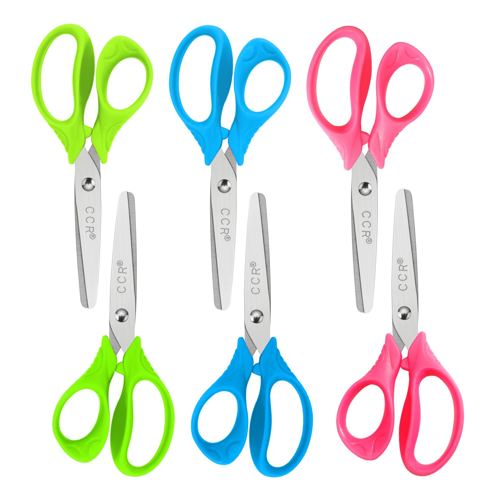 CCR Kids Scissors,5"/13 cm Comfort Grip Handles Children's Safety Scissors for DIY Cut Decoupage, Assorted Colors,Blunt Tip,6 Pack