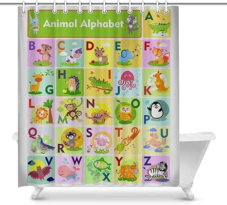 Amazon 子供のための果物野菜と面白い英語のアルファベット学生バスルームシャワーカーテンのセットのためのインテリアシャワーカーテンリング 60 幅 X 72 高さ インチ デザイン 2 シャワーカーテン ホーム キッチン オンライン通販