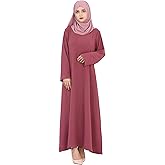 Zofocy Solid Color Women Abaya Modest Muslim Prayer Robe Long Sleeve Dubai Maxi Dress Islamic Lightweight Dress