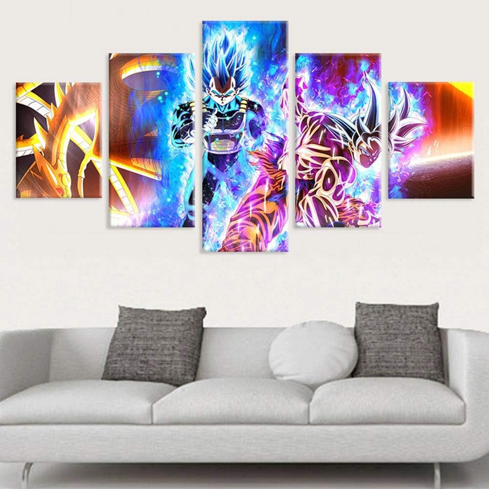 Super Saiyan Poster Wall Art Prints On Canvas Goku Vegeta Picture Canvases Print 5 Panel Dragon Ball Paintings Artwork Home Decor