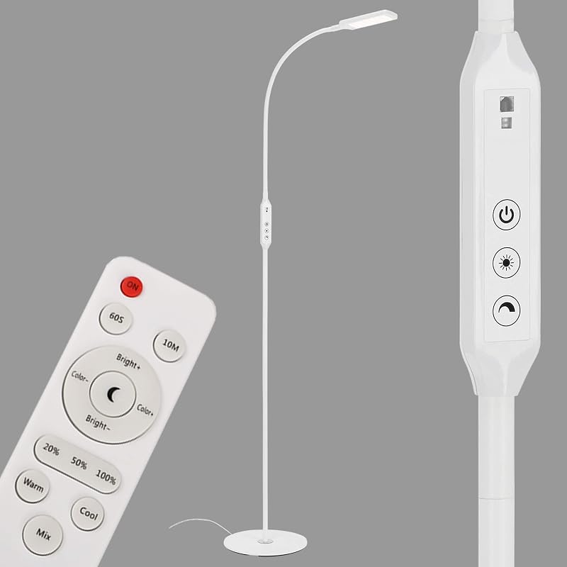 Leuchten - Candeeiro de pé LED, regulável, comando remoto, inclui controlo de temperatura de cor, 8 watts, 700 lúmens, branco