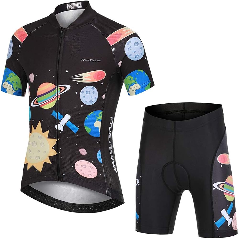 LSERVER Kids Cycling Cartoon Jersey Set (Jersey Short Sleeve + 3D Padded Shorts) for Girls Boys: Clothing
