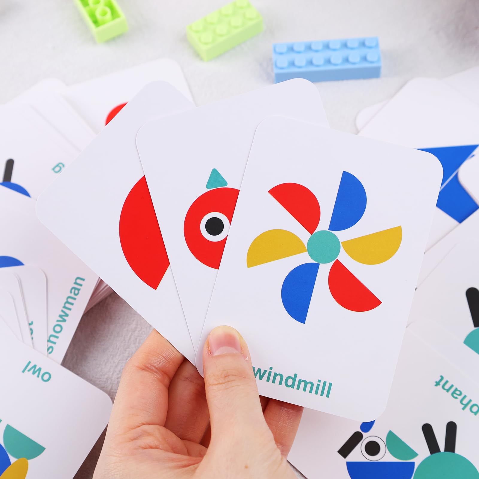 LovesTown 36 Wooden Pattern Blocks with 60 Cards, Open Ended Wooden Shape Puzzles Montessori Preschool Education Toy Tangram Shape Puzzle for Toddler Kids