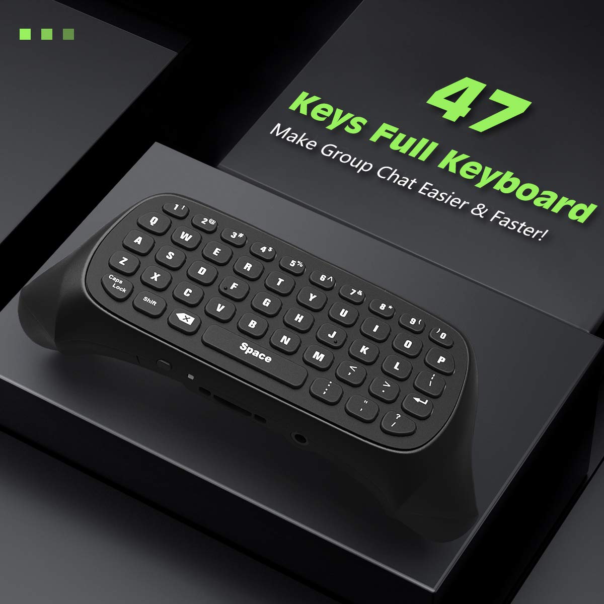 TiMOVO Green Backlight Keyboard for Xbox One, Xbox Series X/S,Wireless Chatpad Message KeyPad with Headset & Audio Jack,Mini Game Keyboard Fit Xbox One/One S/One Elite/2, 2.4G Receiver Included, Black