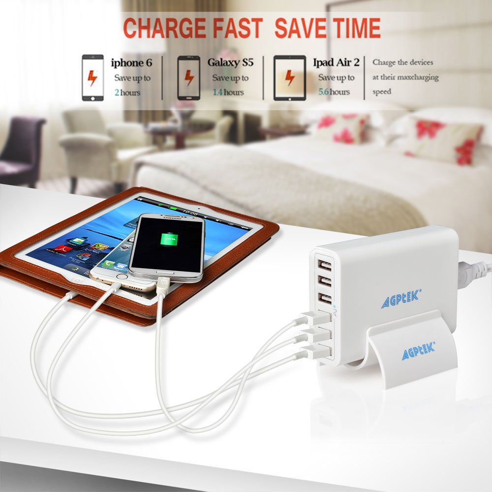 USB Quick Charger - 6 Port Fast Charger (2 x Quick Charge) - 60W USB Desktop Charger Station Wall Charger for iphone, ipad, sumsung, etc