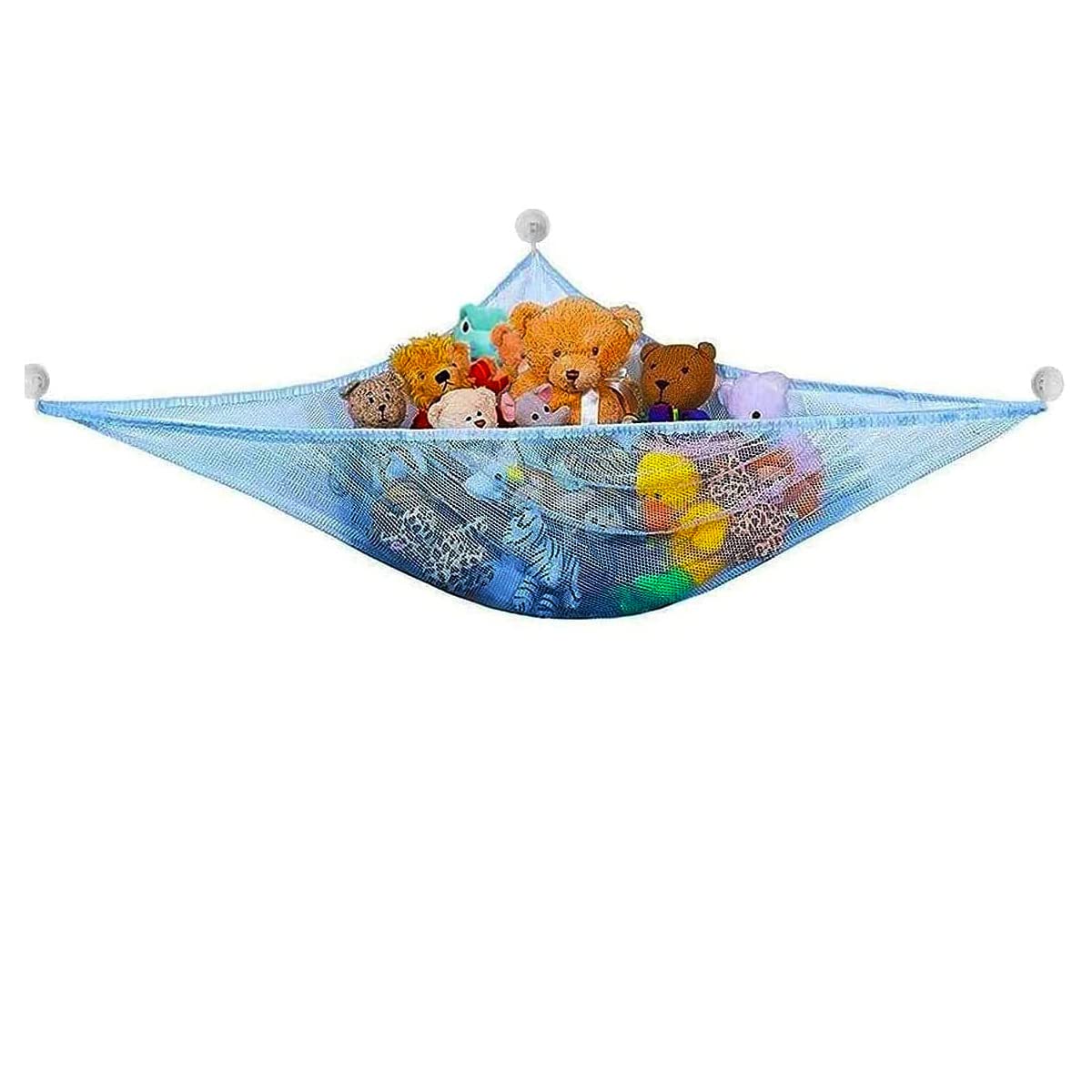 Tiardey Toys Storage Hammock Net,Wall Sling Toy Organizer For Keep Childs Bedroom Nursery Tidy With Hooks (Blue)