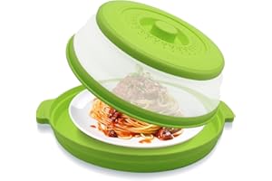 HANTUSWUS Microwave Splatter Cover 10.2 Inch, Collapsible Silicone Lid & Tray with Handles, Fits Standard & Compact Microwaves, Vented Splash Guard for Food, BPA-Free & Dishwasher Safe