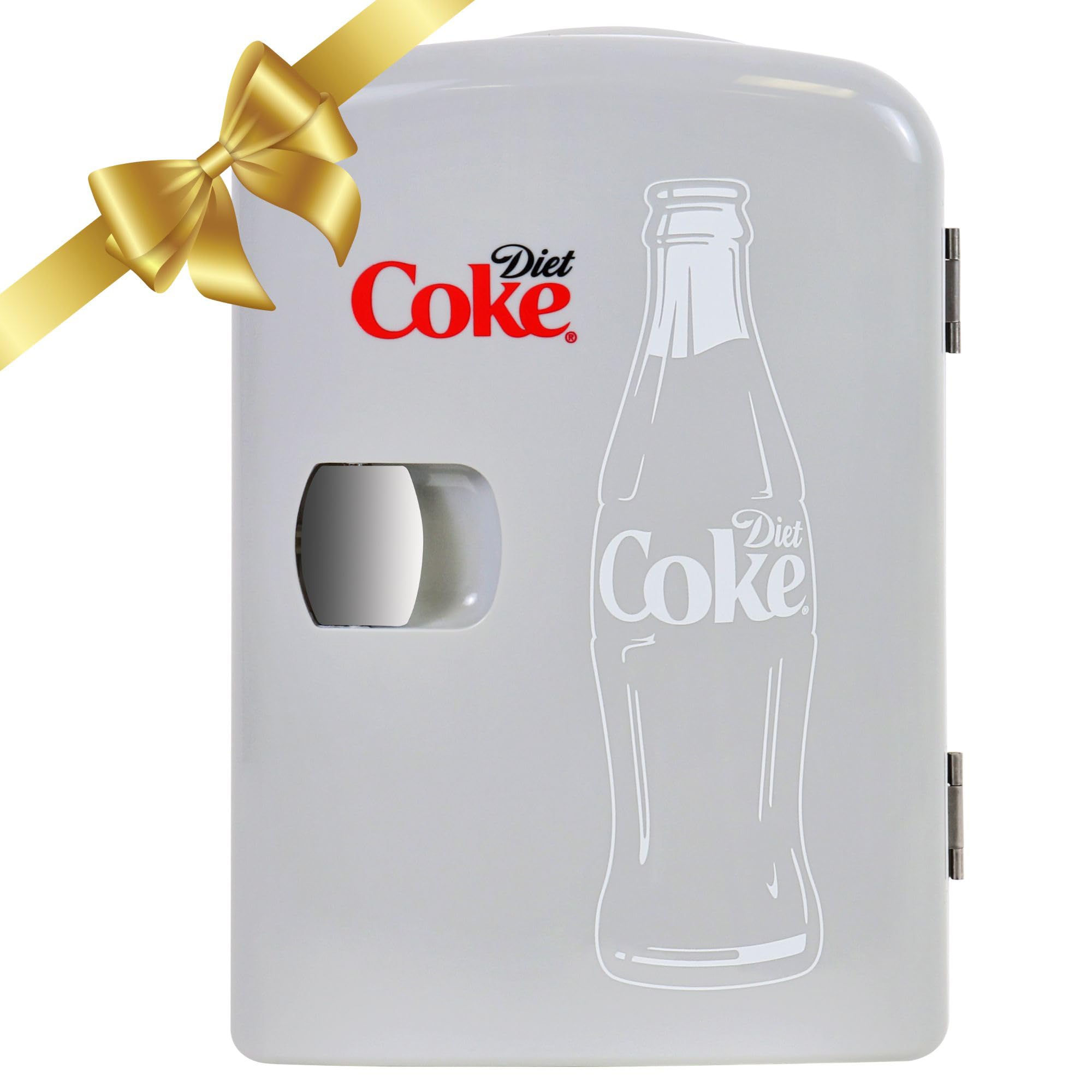 Diet Coke Mini Fridge - Refrigerator for Bedroom Office, Portable Table Top Beverage Cooler, 12V 110V Refrigerador For Drinks, Soda, Wine, Use In Car, Dorm, Outdoor, Patio, 6 Can