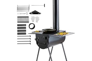 VEVOR Wood Stove, 118 inch, Alloy Steel Camping Tent Stove, Portable Wood Burning Stove with Chimney Pipes & Gloves, 3000in³F