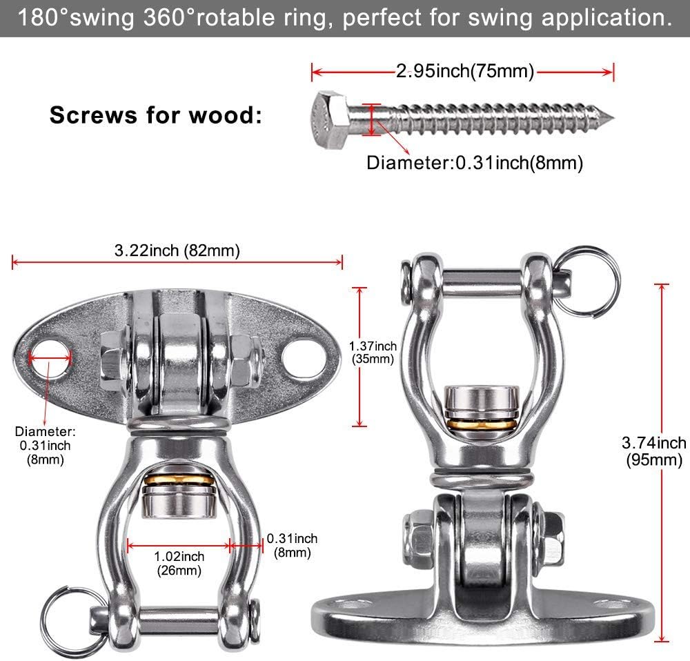 SELEWARE Swing Hanger Hanging Kit, 360° Swivel Permanent Antirust Stainless Steel 304 Swivel Swing Hanger, Playground Porch Swing Set with Screws for Hammock Chair Yoga (2 Pack): Toys & Games