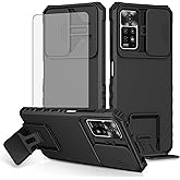 Asuwish Phone Case for Xiaomi Redmi Note 11 Pro 4G/5G with Tempered Glass Screen Protector and Slide Camera Cover Kickstand Stand Protective Cell Accessories Redme Note11 11E 11Pro Women Men Black