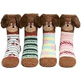 4 Pair Fuzzy Socks for women, Winter Fluffy Soft Slipper Socks, Cozy Cute Animal Slipper Sock for Chirstmas Gifts