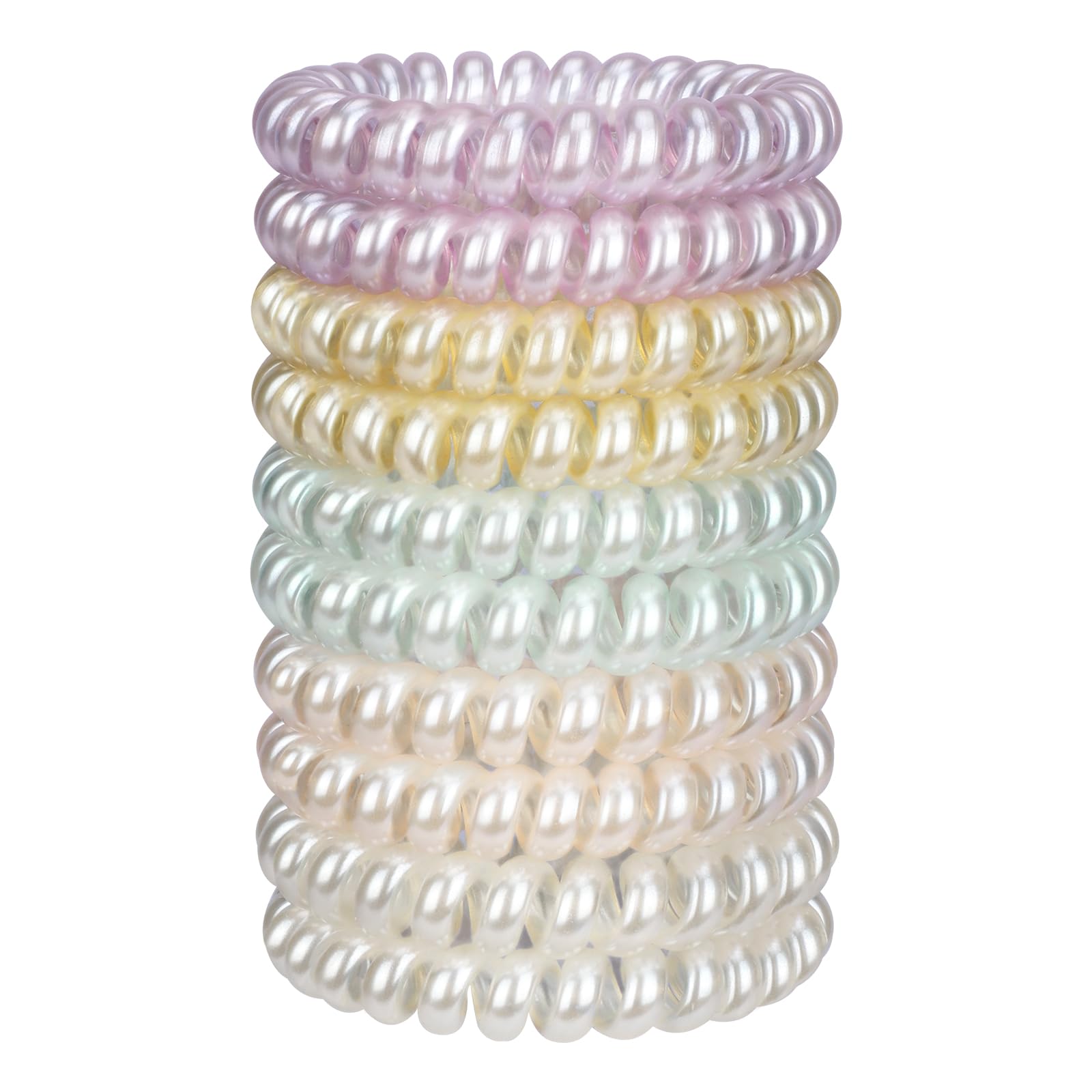 JessLab Spiral Hair Ties, 10 Pcs Traceless Phone Cord Bracelet Plastic Coil Ponytail Holders No-Damage Accessory for Girls Women Ladies, Color Assorted, Set 36