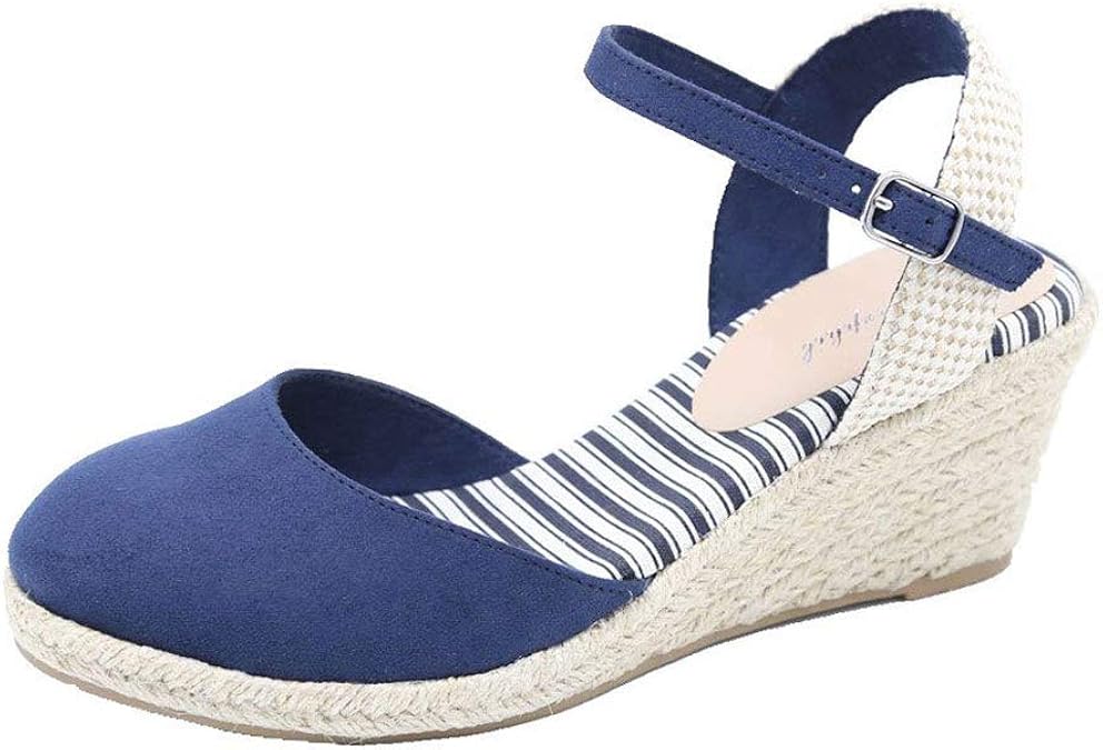 Amazon.com | Barphil Women Espadrille Wedge Sandals Ankle Buckle Strap Closed Toe Platform 