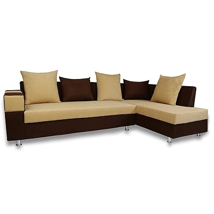 Adorn India Adillac 5 Seater Corner Sofa(Right Side)(Brown & Beige)
