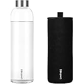 LOOFORE Glass Water Bottles 32 oz, 1 litre / 1000ml Glass Drinking Bottles with Lids, Borosilicate Large Reusable Water Bottle for School Home Office Travel Sport Yoga Gym, 1 Pack