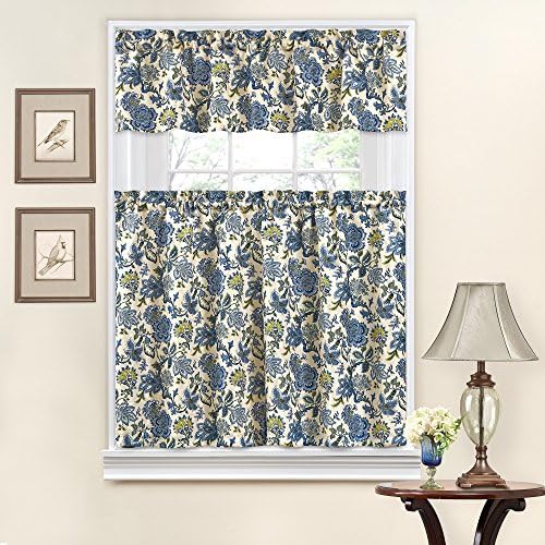 TRADITIONS BY WAVERLY Navarra 52" x 36" Short Valance Small Window Panel Tiers Curtains Bathroom, Living Room and Kitchens, Porcelain