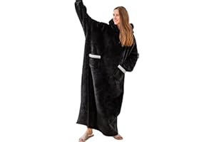 Aisbo Oversized Wearable Blanket Hoodie - Comfy Sherpa Fleece Blanket Sweatshirt for Adult Women Men Gift, Warm Cozy Flannel Hooded Blanket with Giant Hood and Pockets, Black Standard