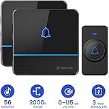 X-Sense C2 Wireless Doorbell Chime Kit, Operating at 2,000 Feet Ultra-Long Range with 2 Plug-In Receivers 56 Melodies and 5 Volume Levels, CD Quality Sound and LED Flash for Home and Classroom Black