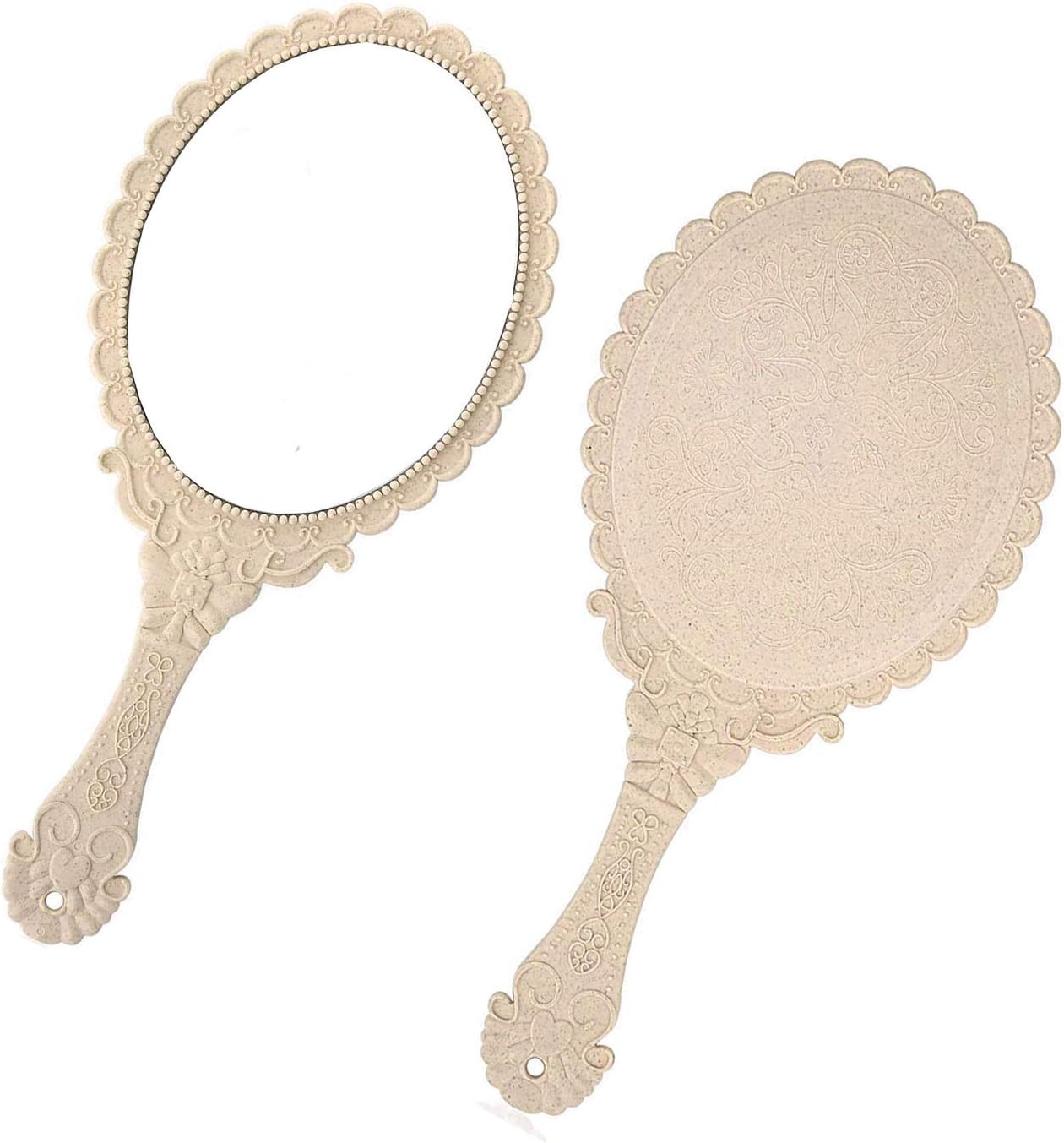 Weahre Hand Mirror Makeup Mirrors Handheld Decorative Personal Vintage Cosmetic Travel Mirrors (Beige): Furniture & Decor