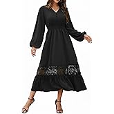 Olaesa Women's Long Sleeve Boho Maxi Dress 2026 V Neck Smocked Elegant Long Dresses with Pockets for Wedding Guest Vacation