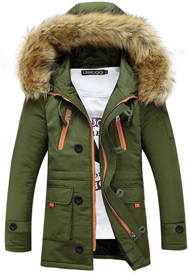 Newbestyle Men Faux Fur Hooded Jacket Cotton Padded Parka Outerwear Casaul Slim Coats
