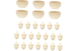 VANZACK 20pcs Wooden Acorns Counting and Sorting Kit with Wood Bowls Unfinished Rustic Craft Set for DIY