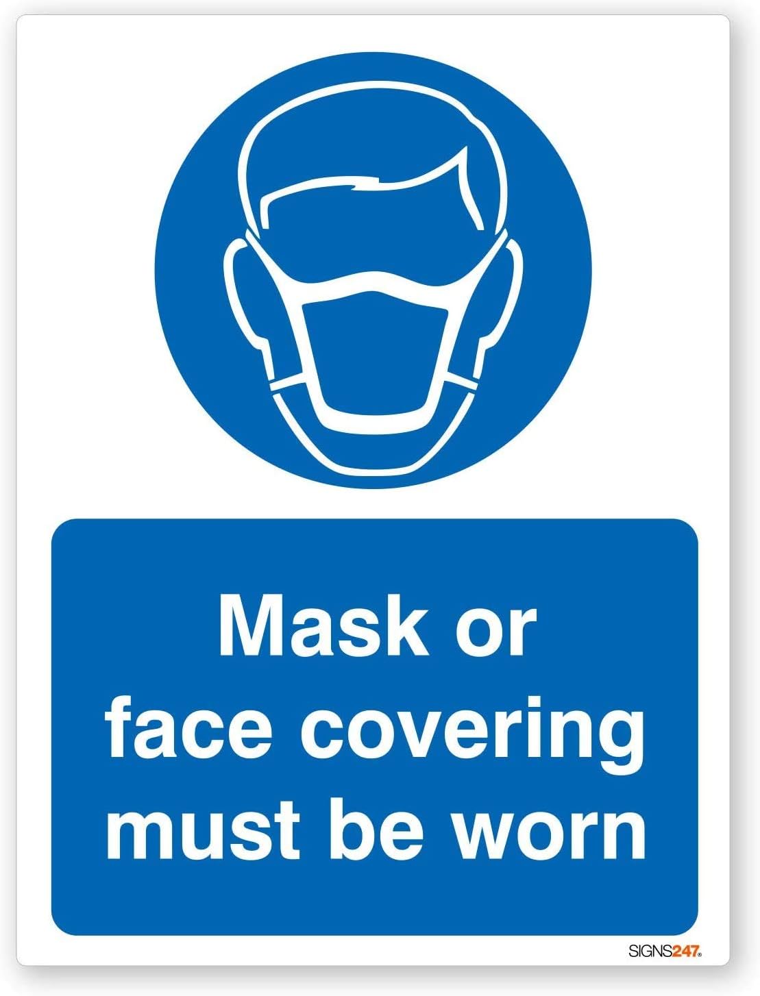 Mask or Face Covering must be worn - Self adhesive vinyl sticker 150mm x 200mm - Pack of 2